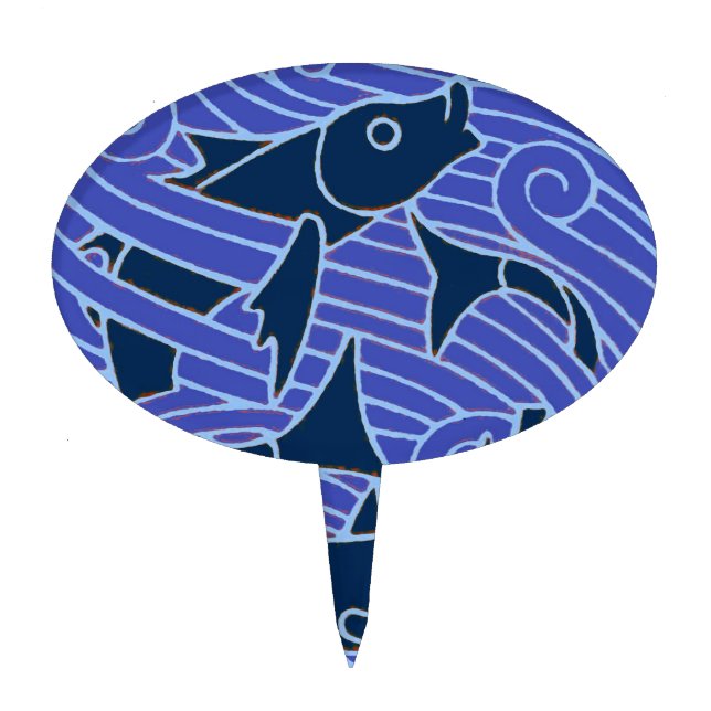 Fish Bold Swimming Ocean Blue Fishing Cake Topper (Front)