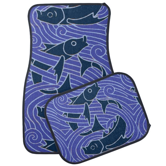Fish Bold Swimming Ocean Blue Fishing Car Mat (Set)
