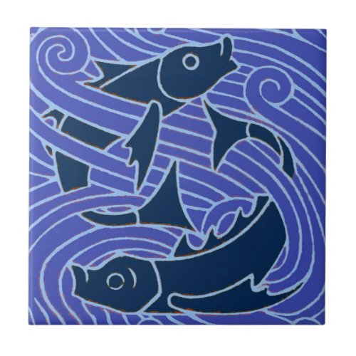 Fish Bold Swimming Ocean Blue Fishing Ceramic Tile