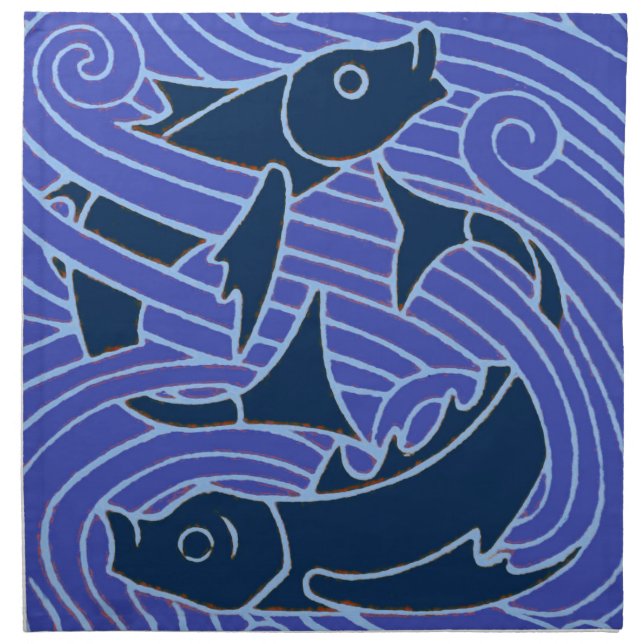 Fish Bold Swimming Ocean Blue Fishing Cloth Napkin (Front)