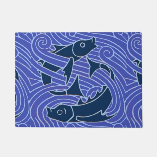 Fish Bold Swimming Ocean Blue Fishing Doormat