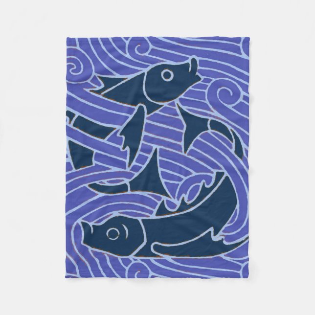 Fish Bold Swimming Ocean Blue Fishing Fleece Blanket (Front)