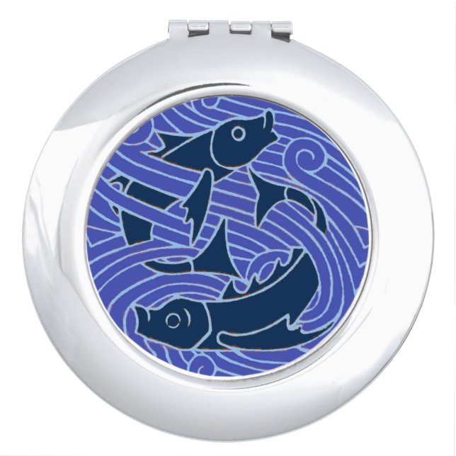 Fish Bold Swimming Ocean Blue Fishing Makeup Mirror (Front)