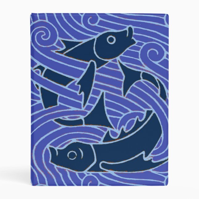Fish Bold Swimming Ocean Blue Fishing Mini Binder (Front)