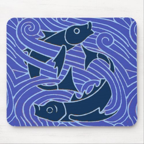 Fish Bold Swimming Ocean Blue Fishing Mouse Pad