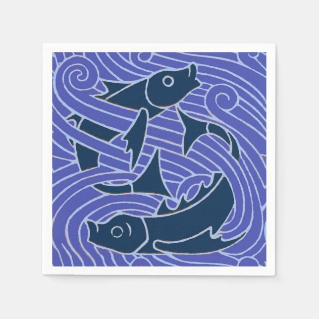 Fish Bold Swimming Ocean Blue Fishing Napkins (Front)