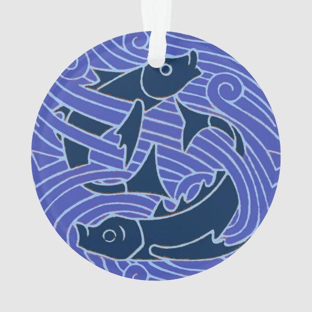 Fish Bold Swimming Ocean Blue Fishing Ornament (Back)