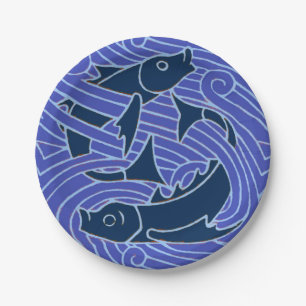 Fish Bold Swimming Ocean Blue Fishing Paper Plates