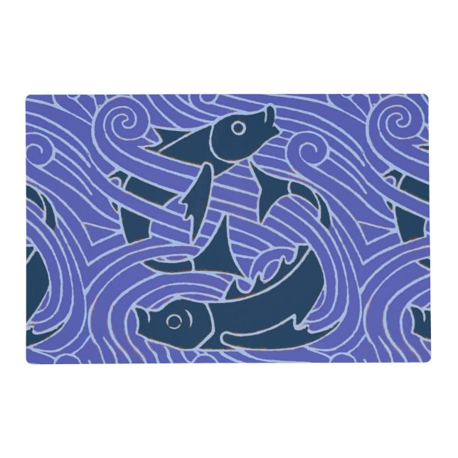 Fish Bold Swimming Ocean Blue Fishing Placemat (Front)