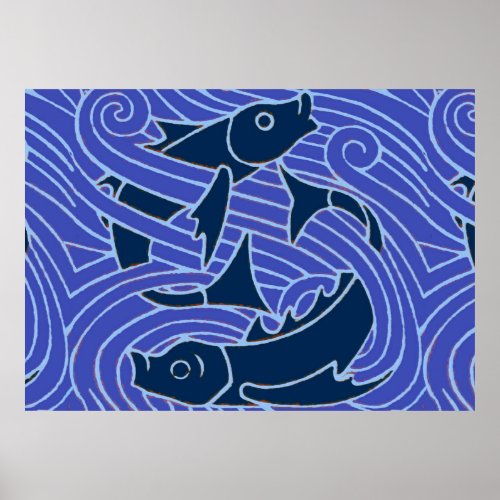 Fish Bold Swimming Ocean Blue Fishing Poster