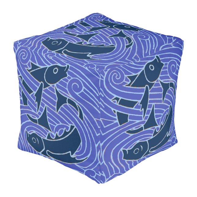 Fish Bold Swimming Ocean Blue Fishing Pouf (Angled Front)