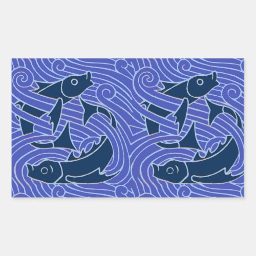Fish Bold Swimming Ocean Blue Fishing Rectangular Sticker