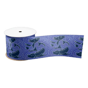Fish Bold Swimming Ocean Blue Fishing Satin Ribbon