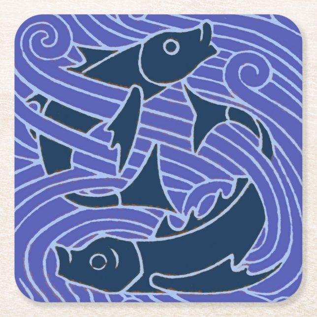 Fish Bold Swimming Ocean Blue Fishing Square Paper Coaster (Front)