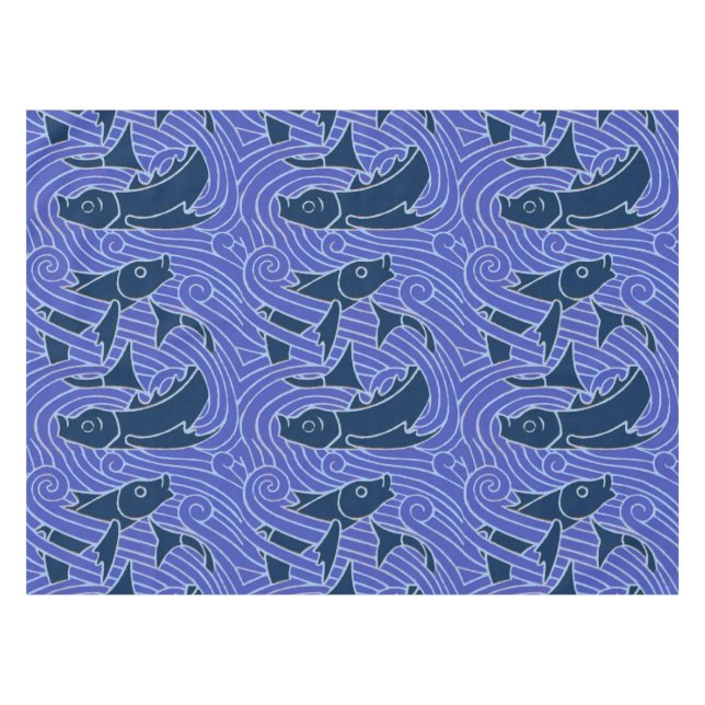 Fish Bold Swimming Ocean Blue Fishing Tablecloth (Front (Horizontal))