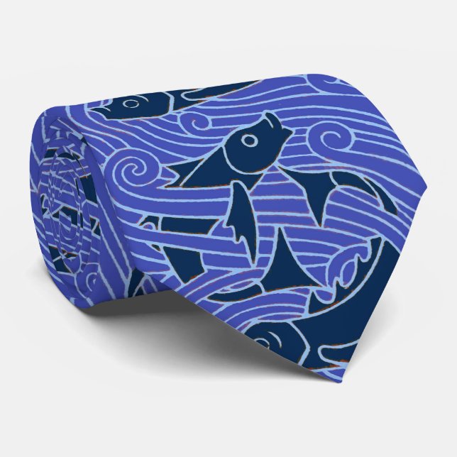 Fish Bold Swimming Ocean Blue Fishing Tie (Rolled)