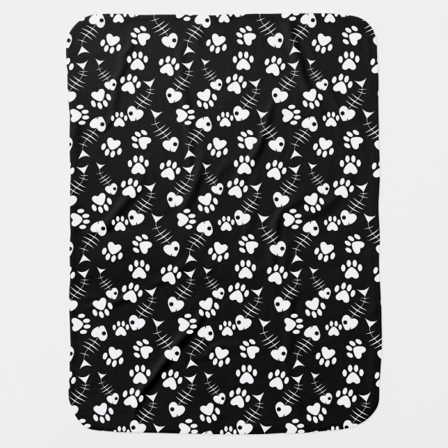 fish bone cat print pattern baby blanket (Front)