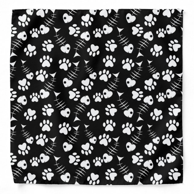 fish bone cat print pattern bandana (Front)