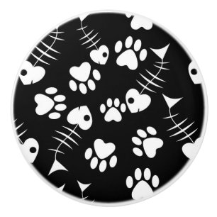fish bone cat print pattern ceramic knob