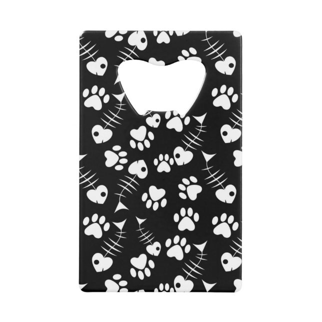 fish bone cat print pattern credit card bottle opener (Front)