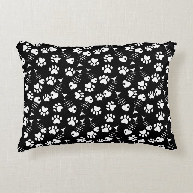 fish bone cat print pattern decorative pillow (Front)