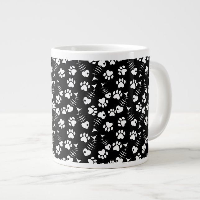 fish bone cat print pattern giant coffee mug (Front Right)