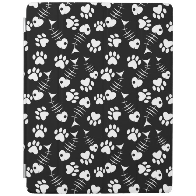 fish bone cat print pattern iPad smart cover (Front)