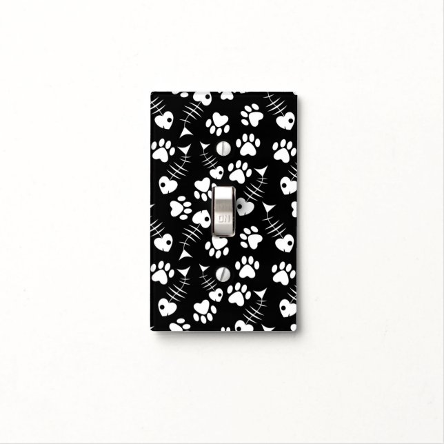 fish bone cat print pattern light switch cover (In Situ)