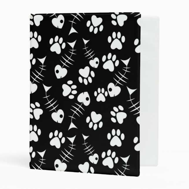 fish bone cat print pattern mini binder (Front/Inside)