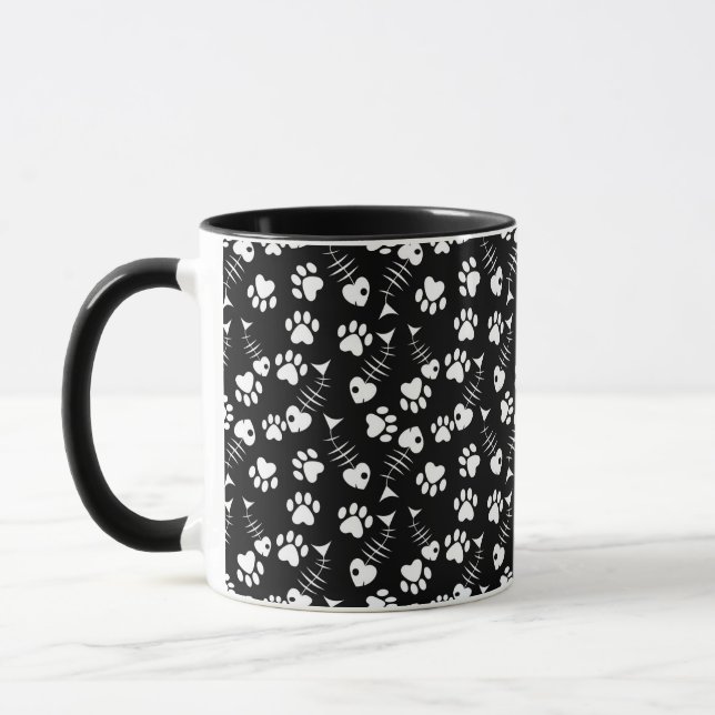 fish bone cat print pattern mug (Left)