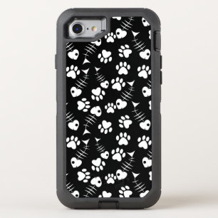 fish bone cat print pattern OtterBox defender iPhone SE/8/7 case