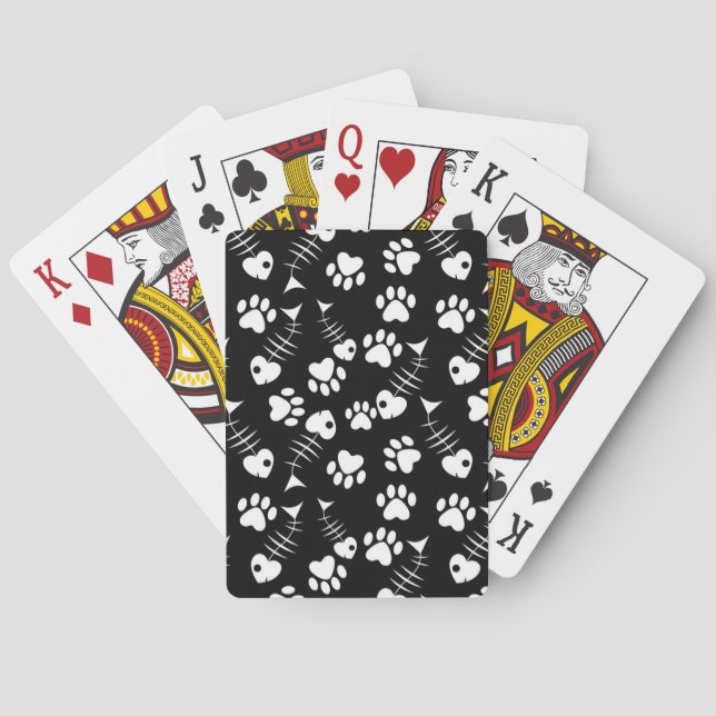 fish bone cat print pattern poker cards (Back)