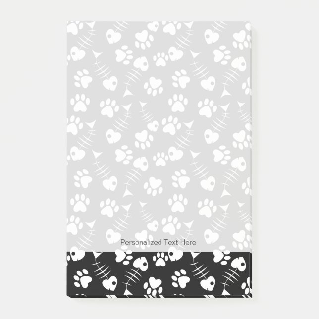 fish bone cat print pattern post-it notes (Front)