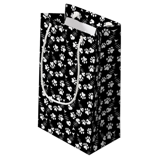 fish bone cat print pattern small gift bag (Back Angled)