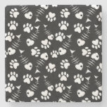 fish bone cat print pattern stone coaster