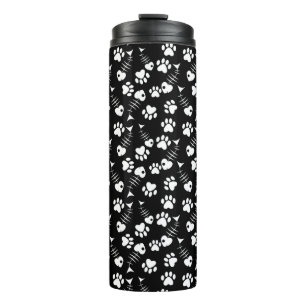 fish bone cat print pattern thermal tumbler