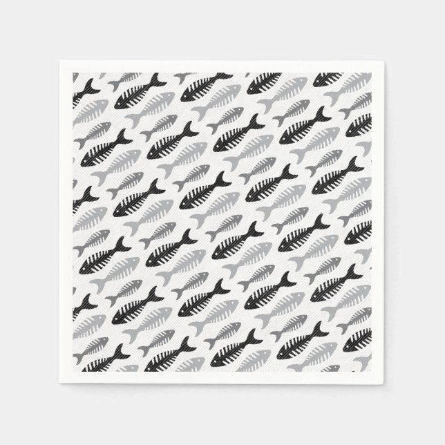 Fish Bone Soup Retro Pattern Paper Napkins (Front)