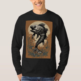 Fish bone tattoo both sides men women long sleeve  T-Shirt
