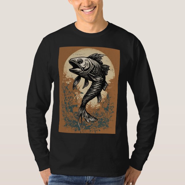 Fish bone tattoo both sides men women long sleeve  T-Shirt (Front)