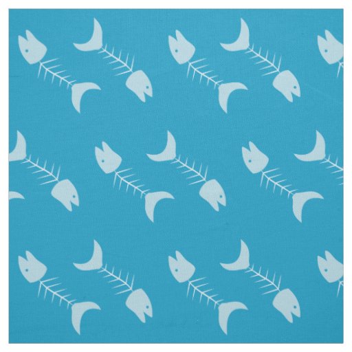 Fish Bones Pattern Blue Fabric