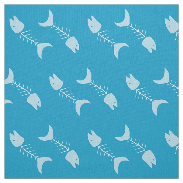 Fish Bones Pattern Blue Fabric (Swatch)