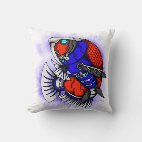 Fish bot throw pillow