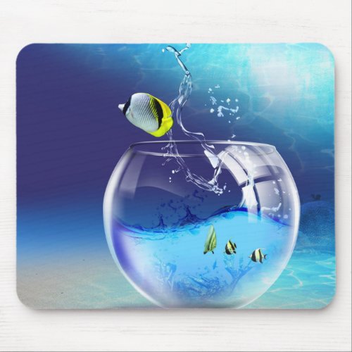 Fish Bowl on Ocean Bottom Mouse Pad