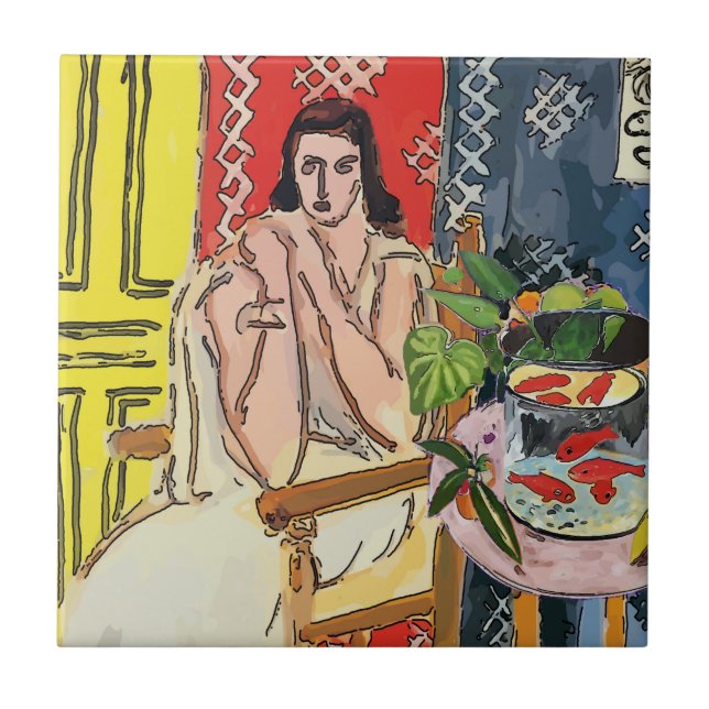 Fish Bowl on table, Ceramic Tile (Front)