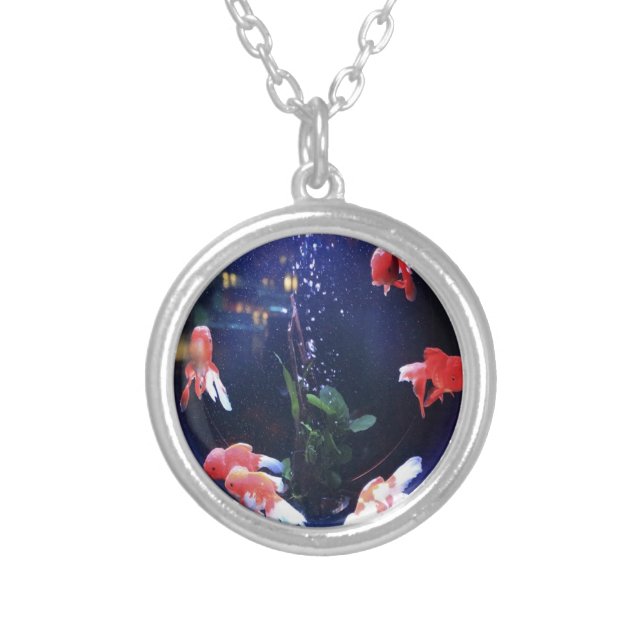 Fish bowl photo silver plated necklace (Front)