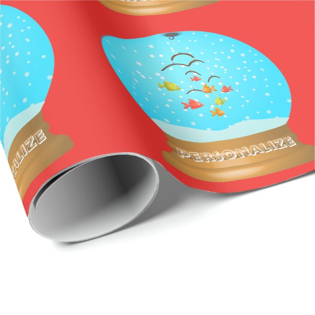 Fish bowl snow globe cute red blue wrapping paper (Roll Corner)