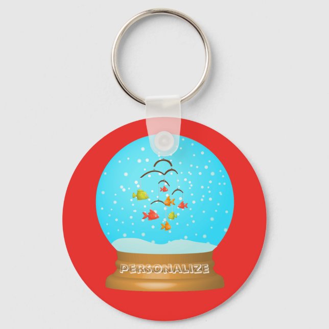 Fish bowl snow globe keychain (Front)