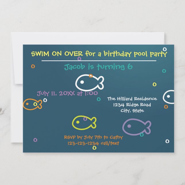 Fish & Bubbles - Birthday Pool Party Invitation (Front)