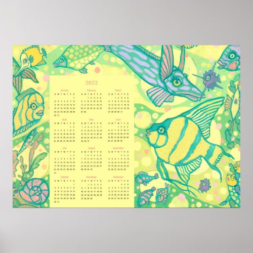 Fish Calendar 2022 Underwater Ocean Sea Animals Poster