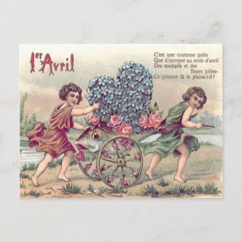 Fish Cart Forget_Me_Not Roses Postcard